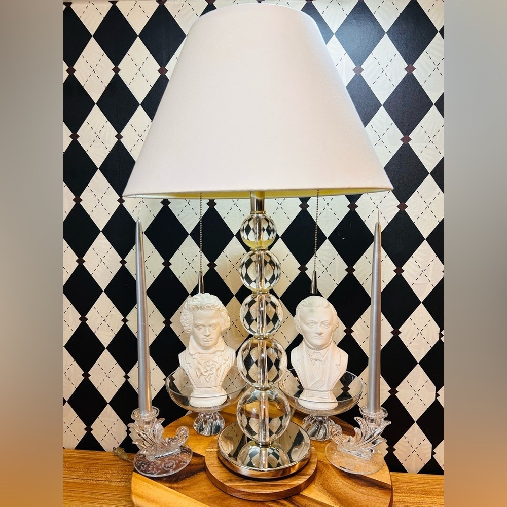 Heavy Crystal Table Lamp Stacked Glass Orbs no Shade| Very Tall - Picture 8 of 17